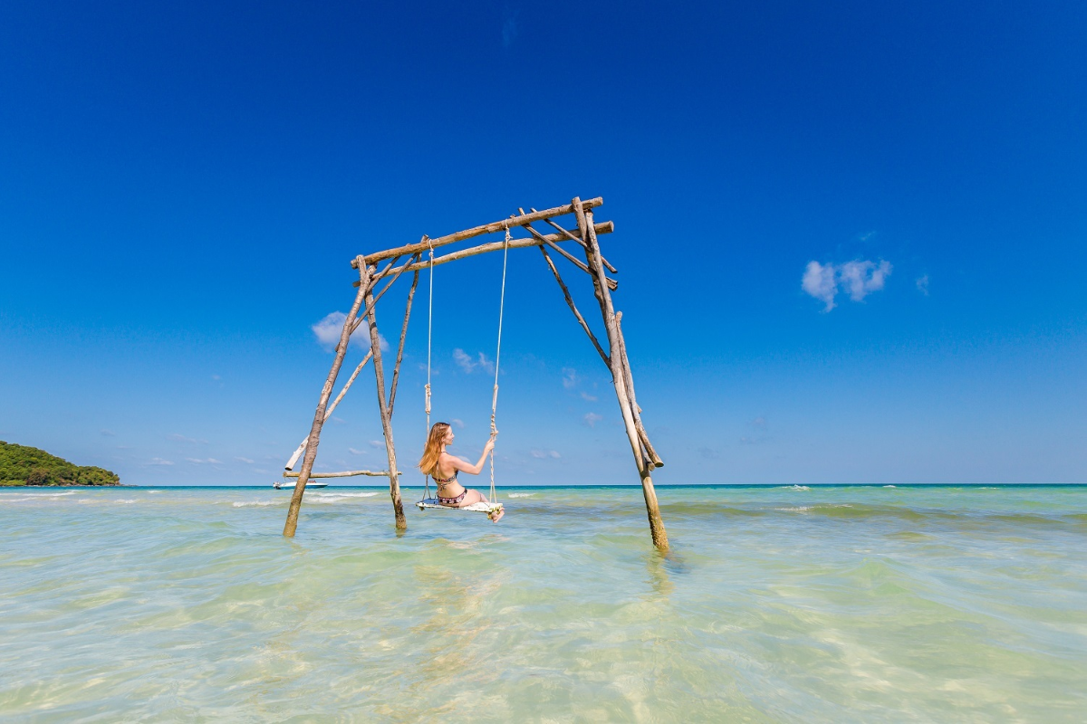 Beautiful Phu Quoc beach with clear blue skies in January