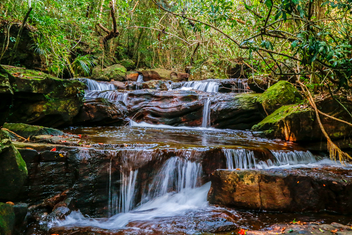 Peaceful waterfall at Tranh Stream in Phu Quoc