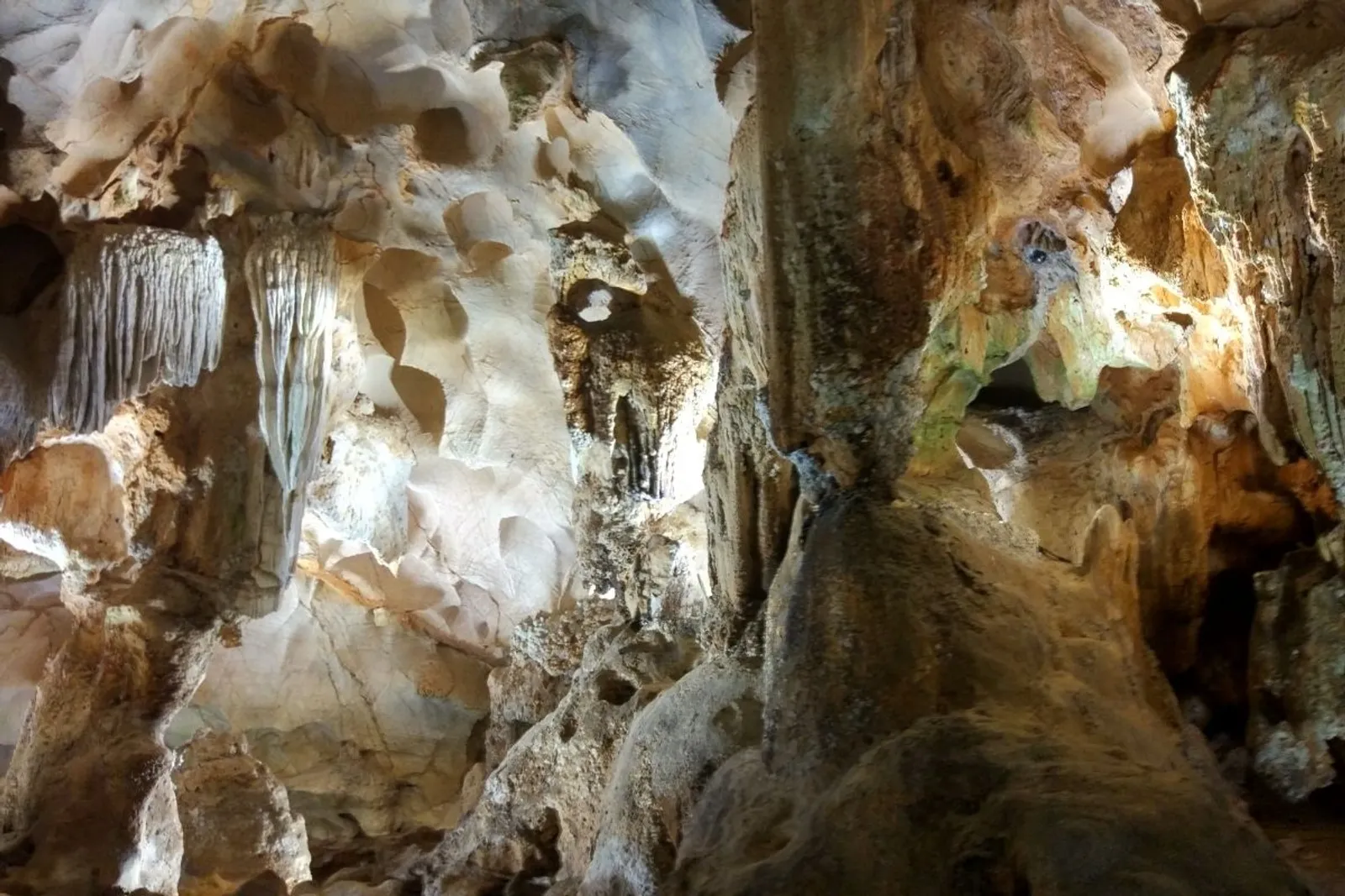 Rock formations in a Halong Bay cave chamber